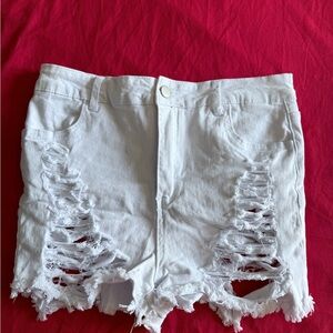 SHEIN White Distressed Jean Shorts Raw Edge